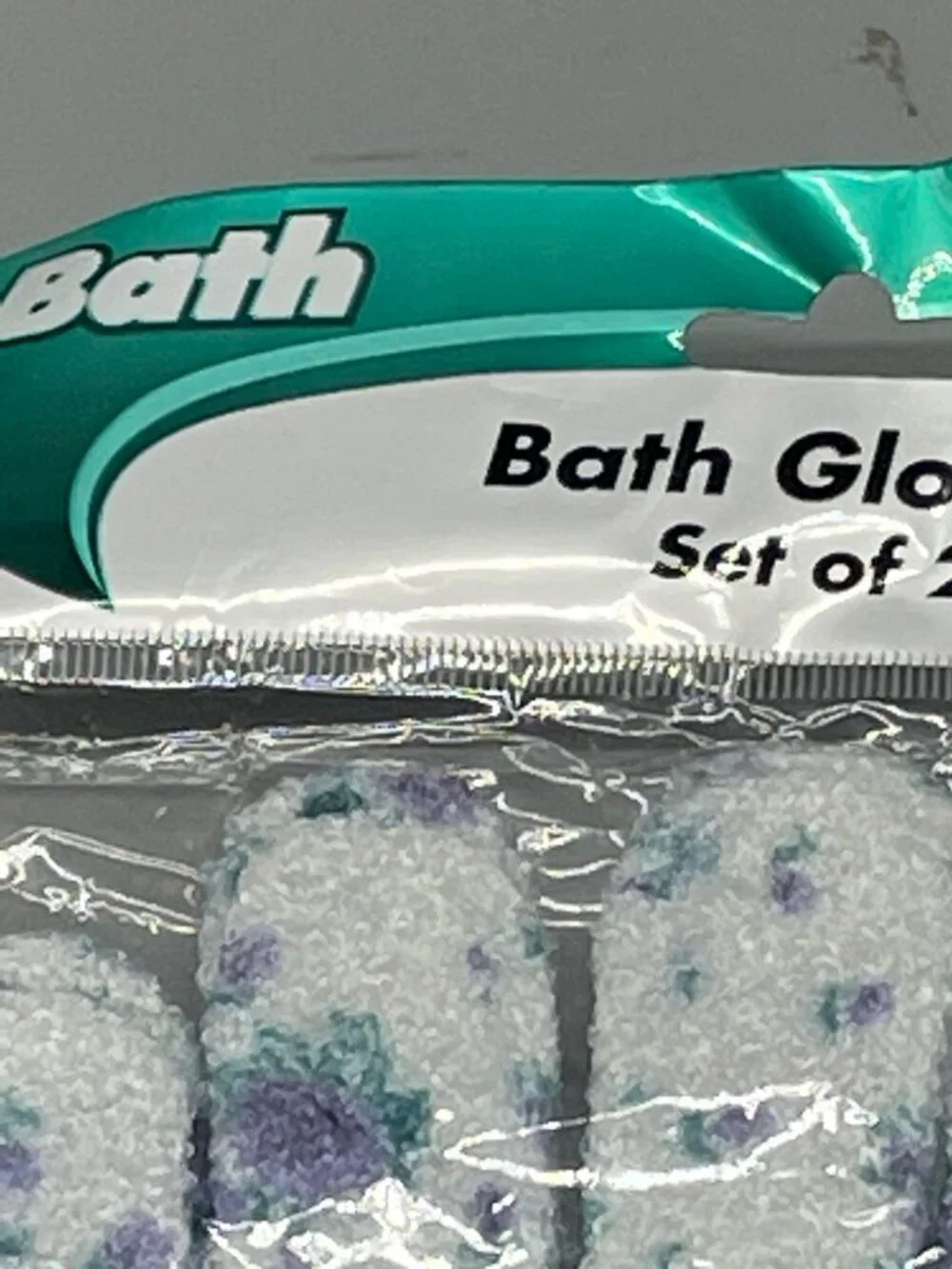Bath gloves set of 2 floral green purple length 7.5